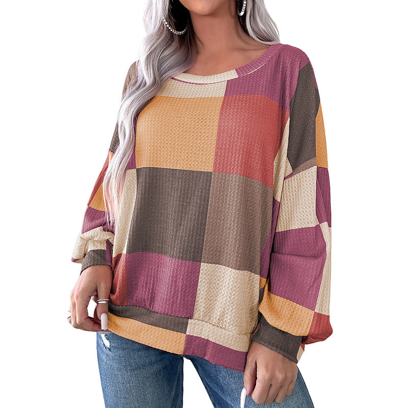 Women’s Multicolor Patchwork Waffle Knit Sweatshirt