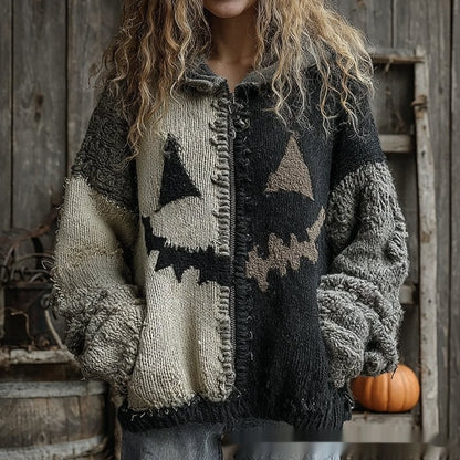 Fear-Inspired Patchwork Chunky Knit Cardigan