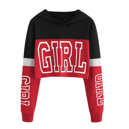 Women’s Crop Hoodie with “GIRL” Print – Color Block Streetwear