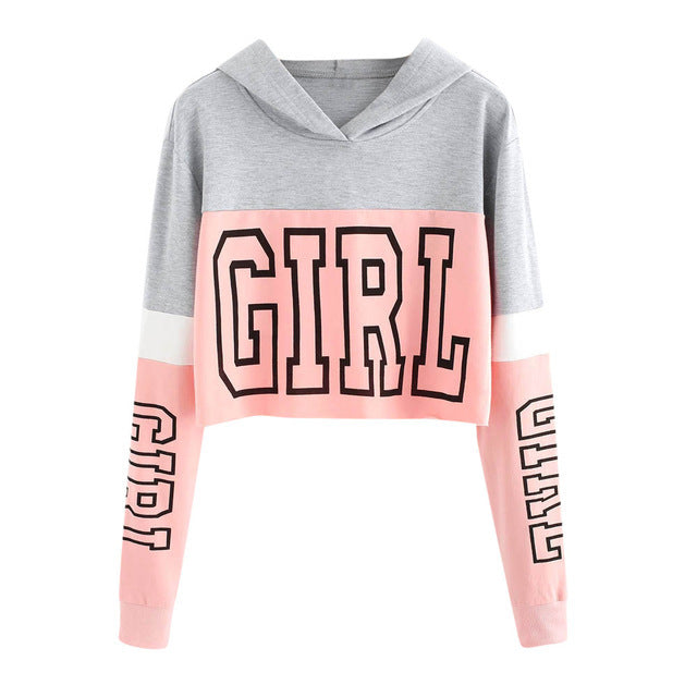 Women’s Crop Hoodie with “GIRL” Print – Color Block Streetwear