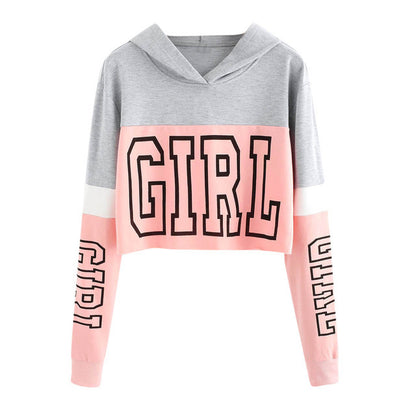 Women’s Crop Hoodie with “GIRL” Print – Color Block Streetwear