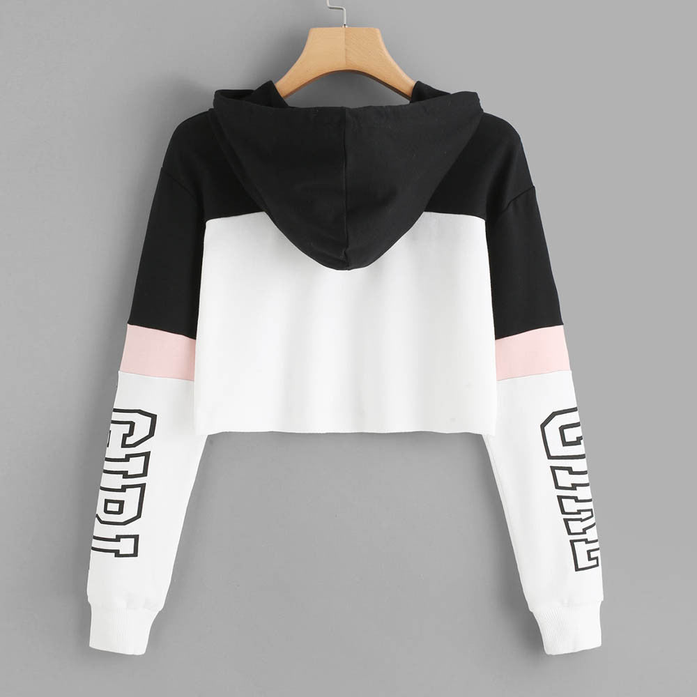 Women’s Crop Hoodie with “GIRL” Print – Color Block Streetwear