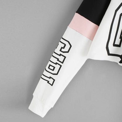 Women’s Crop Hoodie with “GIRL” Print – Color Block Streetwear