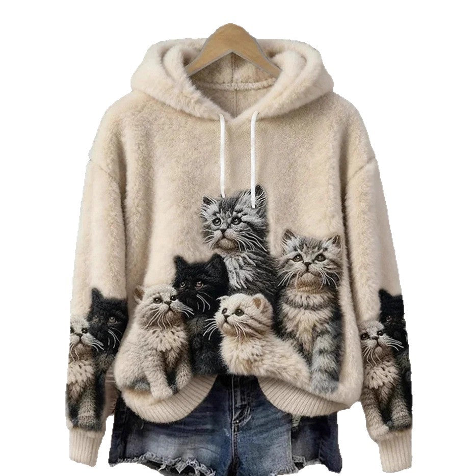 Women’s 3D Animal Graphic Fleece Pullover Hoodie