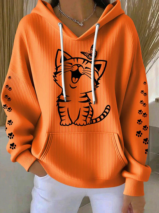 Cute Cat Graphic Hoodie - Plus Size Options