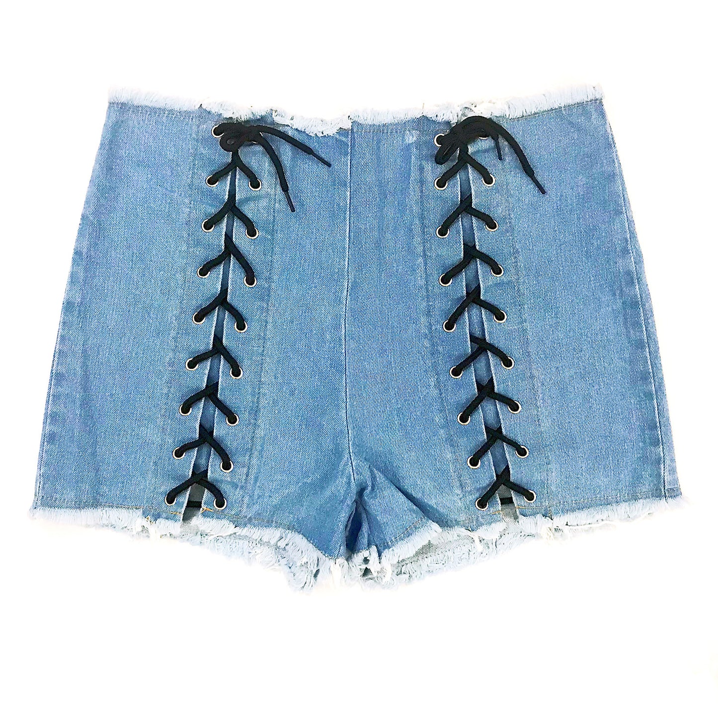 Womens Criss-Cross Lace Up Denim Shorts