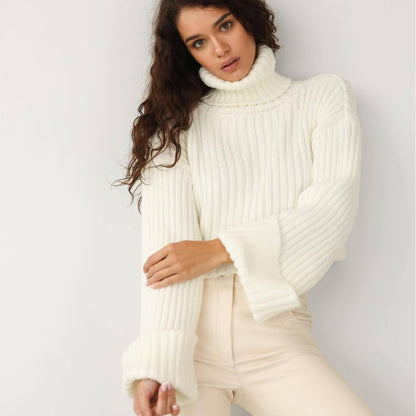 Women’s Ribbed Knit Turtleneck Sweater – Elegant Winter Top