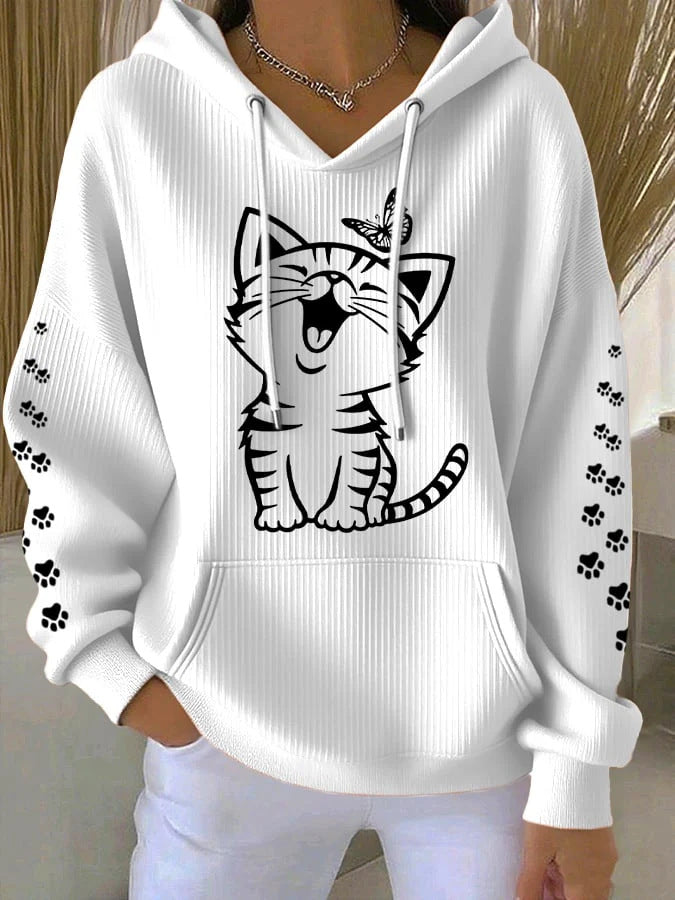 Cute Cat Graphic Hoodie - Plus Size Options