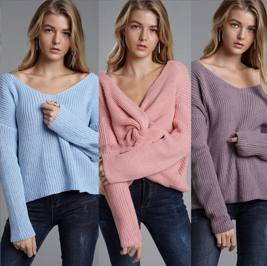 Women’s V-Neck Twist Front Knit Sweater