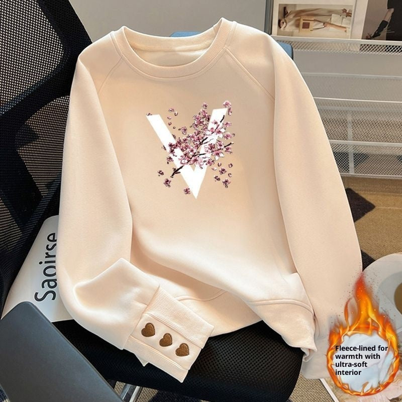 Women’s Floral Letter Print Sweatshirt - Crew Neck