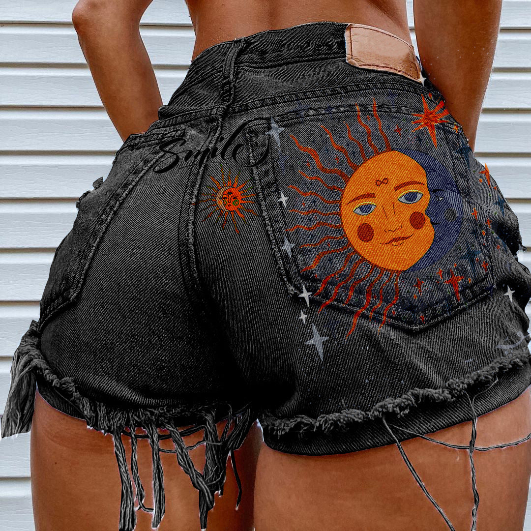 Womens Casual Summer Themed Denim Shorts