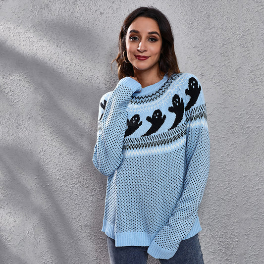 Pretty Ghost Design Knitted Sweater - Retro Fashion