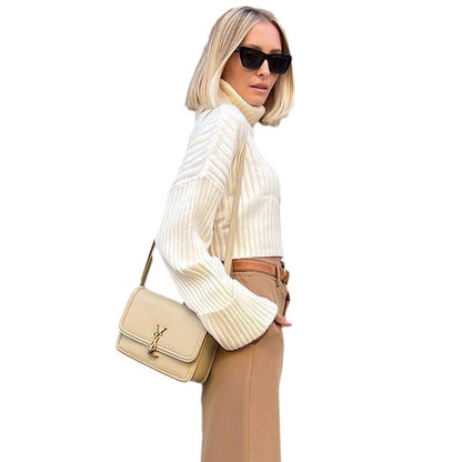 Women’s Ribbed Knit Turtleneck Sweater – Elegant Winter Top