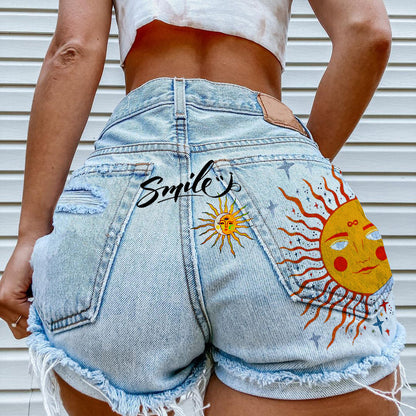 Womens Casual Summer Themed Denim Shorts
