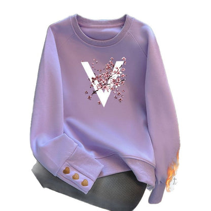 Women’s Floral Letter Print Sweatshirt - Crew Neck