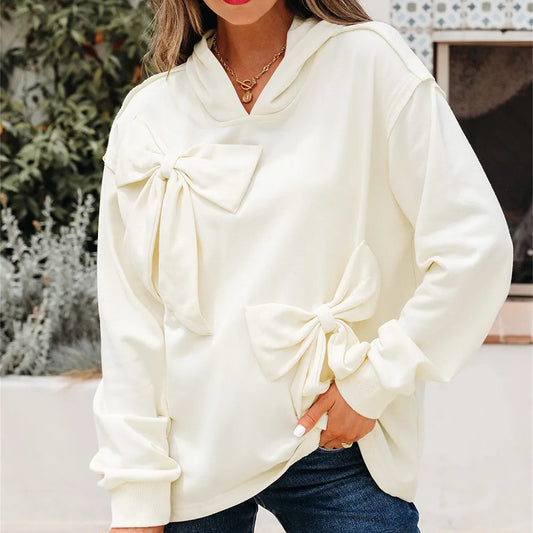 Bow Tie Detail Hoodie for Women – Stylish Casual Top