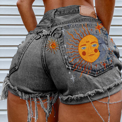 Womens Casual Summer Themed Denim Shorts