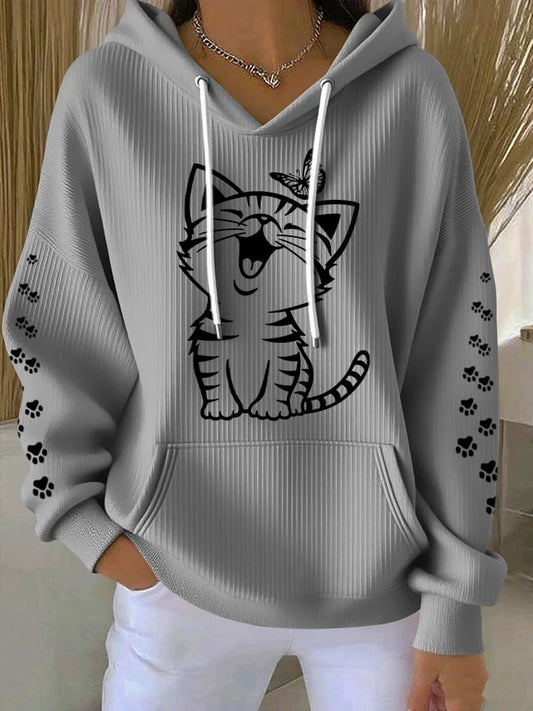 Cute Cat Graphic Hoodie - Plus Size Options